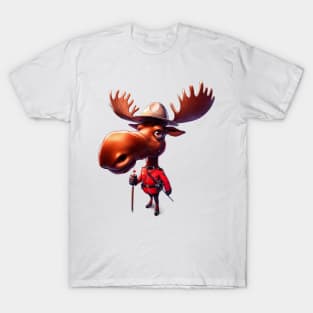 Canadian Mountie Moose Illustration T-Shirt